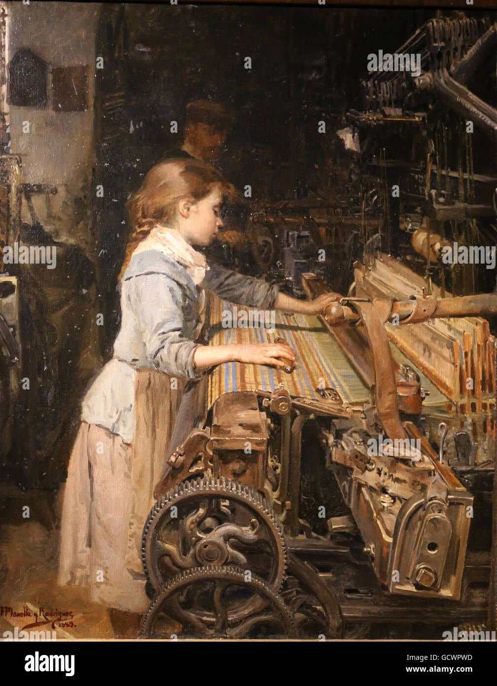 La niña trabajadora por Joan Planella, 1885. Museo de Historia de Cataluña, Barcelona. España. Foto de stock