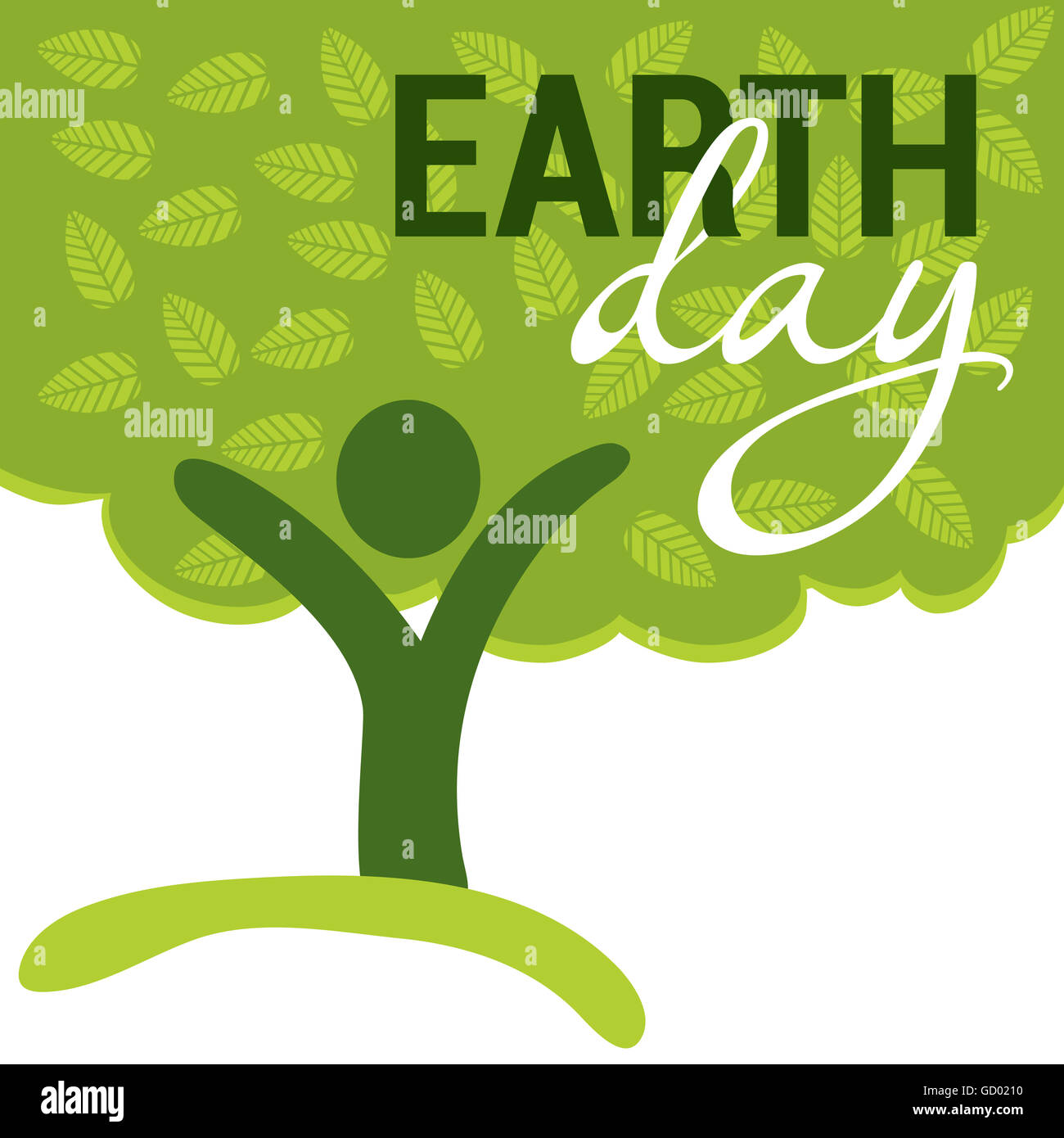 Felicitación del Día de la tierra con árbol abstracto como figura humana Foto de stock