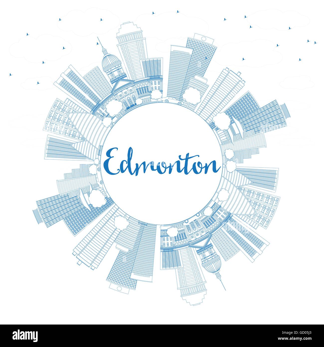 Esbozo Edmonton Skyline con edificios azules y copie el espacio. Ilustración vectorial. Concepto de turismo y viajes de negocios Ilustración del Vector