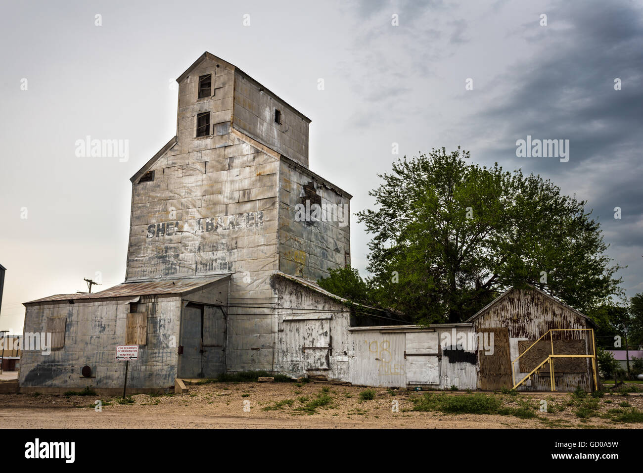 Grano antiguo granero en Bennington, Kansas, Estados Unidos. Foto de stock