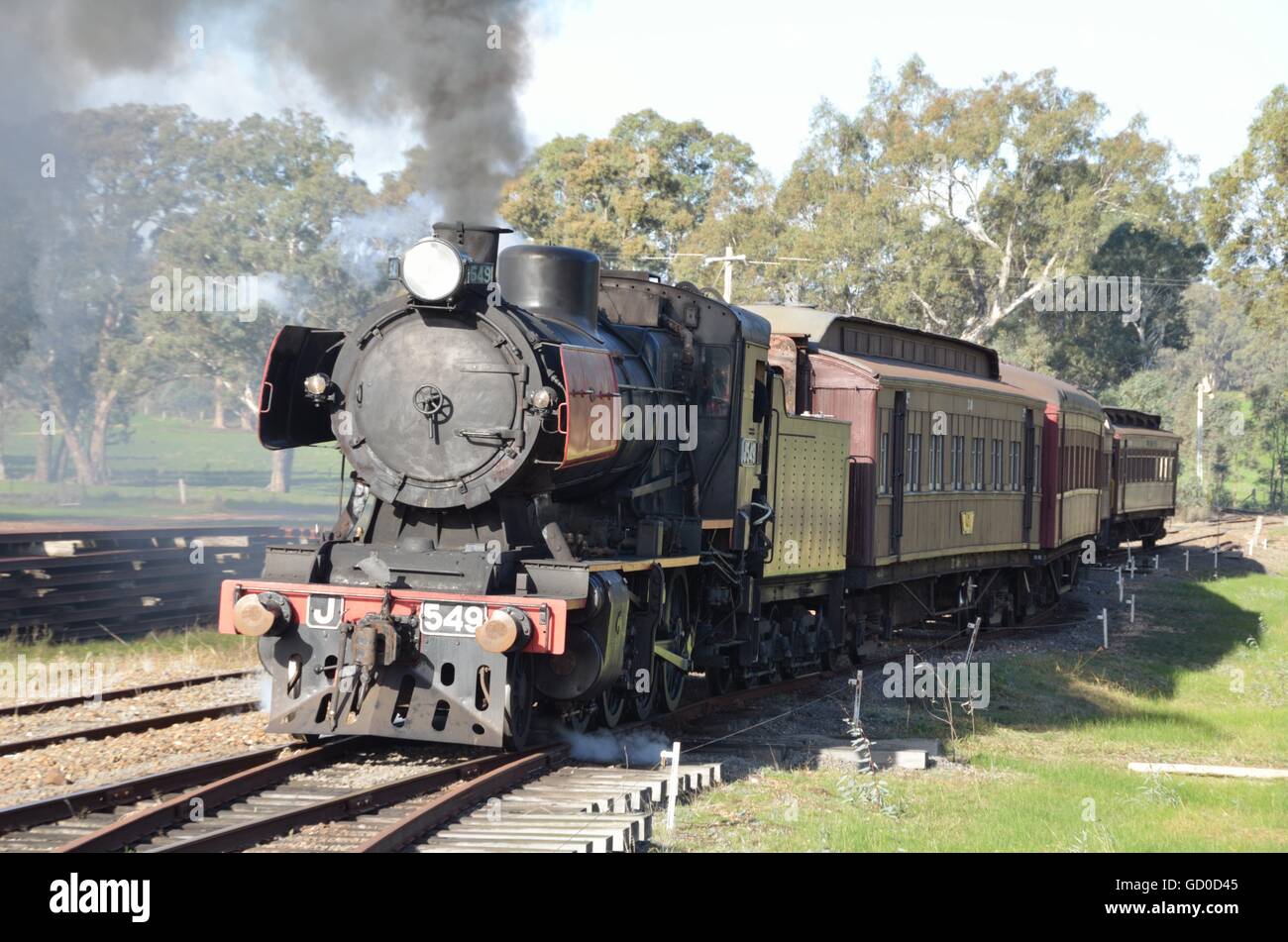 Tren a vapor operada por el Victorian Goldfields Railway, Maldon, Victoria. Foto de stock