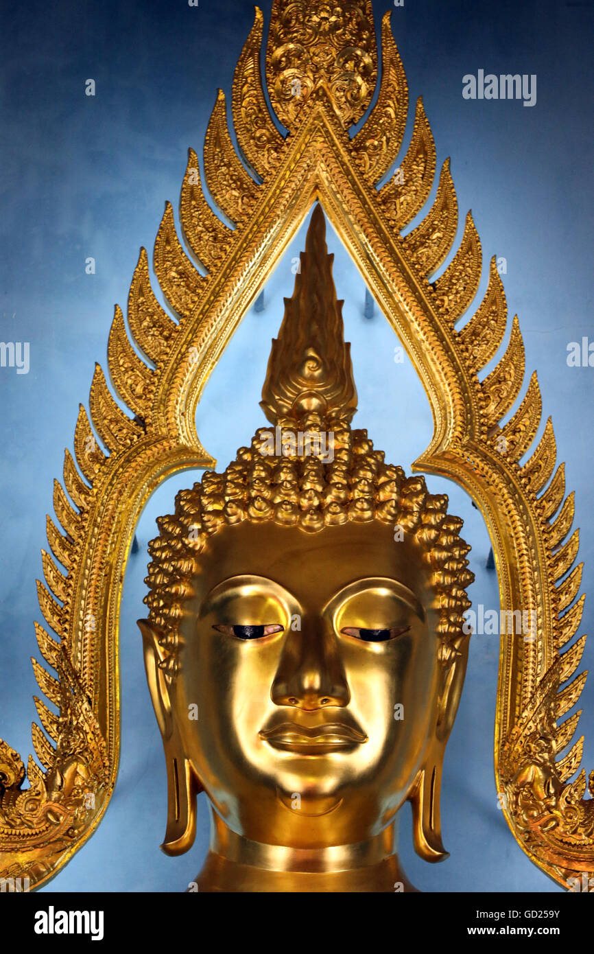 Detalle, estatua de Buda de Oro, Wat Benchamabophit (Templo de mármol), Bangkok (Tailandia), el Sudeste Asiático, Asia Foto de stock