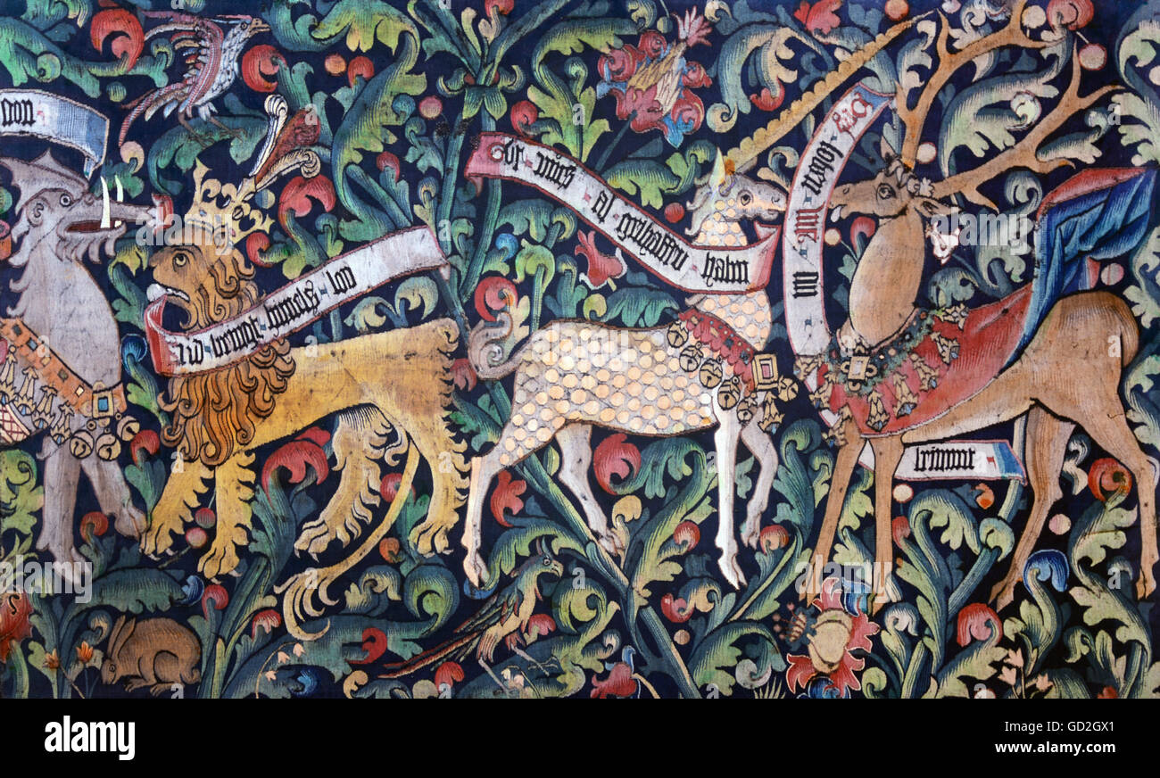 Bellas artes, tapicería, anterópendio con cuatro fabulosos animales simbólicos, alrededor de 1475, Derechos adicionales-Clearences-no disponible Foto de stock