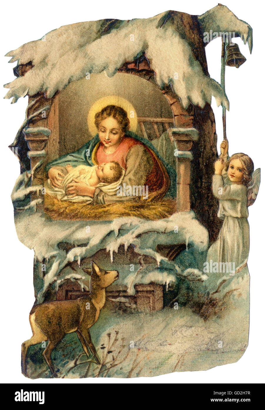 Religión, Cristianismo, Santa María, el niño Jesús, escena de la Natividad, en la nieve, litografía, Alemania, 1901, Derechos adicionales-Clearencias-no disponible Foto de stock