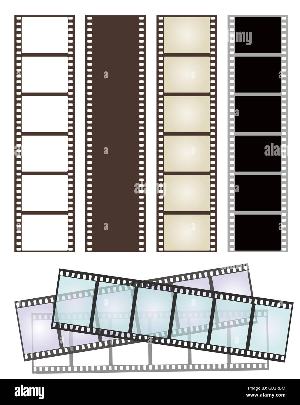 Conjunto de diversos tipos de tiras de película en blanco Foto de stock