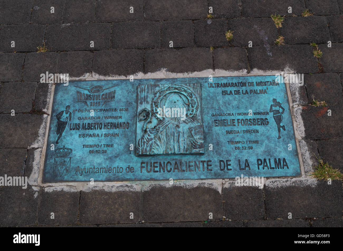Placa base con los ganadores de Transvulcania, La Palma, España Fotografía  de stock - Alamy