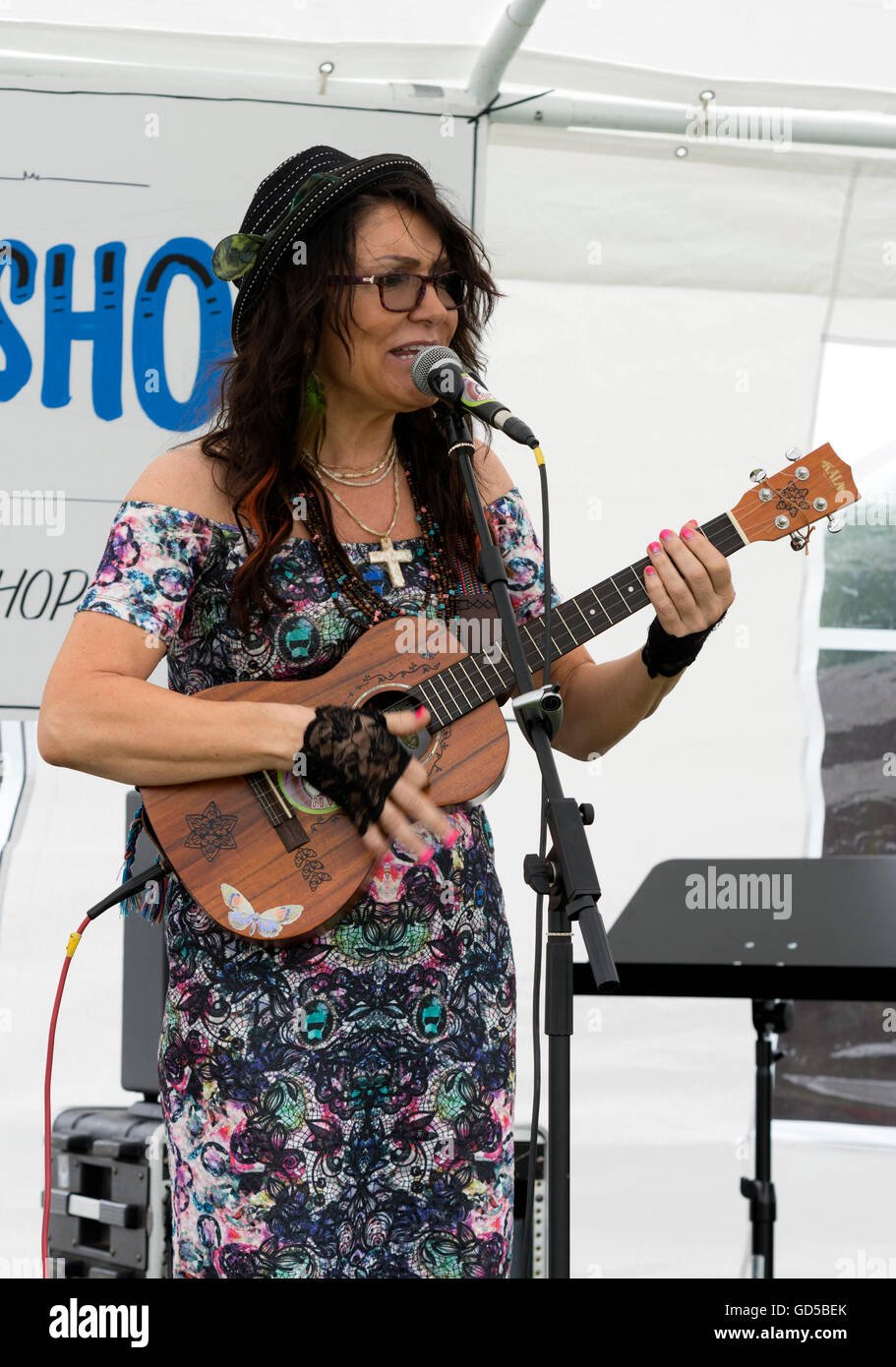 Ukelele player y cantante A.D.Cooke en la Gran Midland Ukulele Festival,  Warwick, Reino Unido Fotografía de stock - Alamy