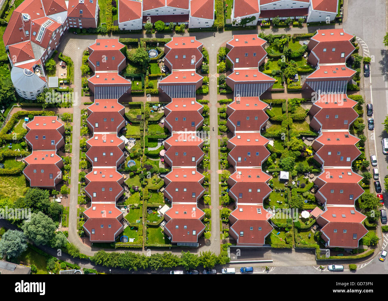 Vista aérea de la casa, una fila separada de desarrollo West Kappler ring Saarn, Eficiencia Cluster Management GmbH, consultoría de gestión Foto de stock