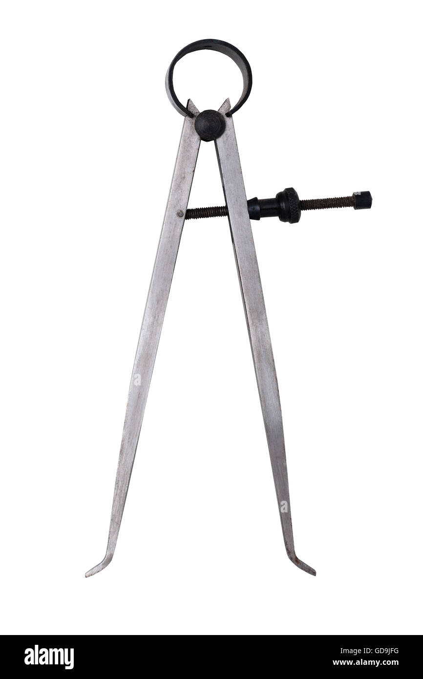 Un conjunto de calibradores herramientas para medir distancias internas sobre un fondo blanco. Foto de stock