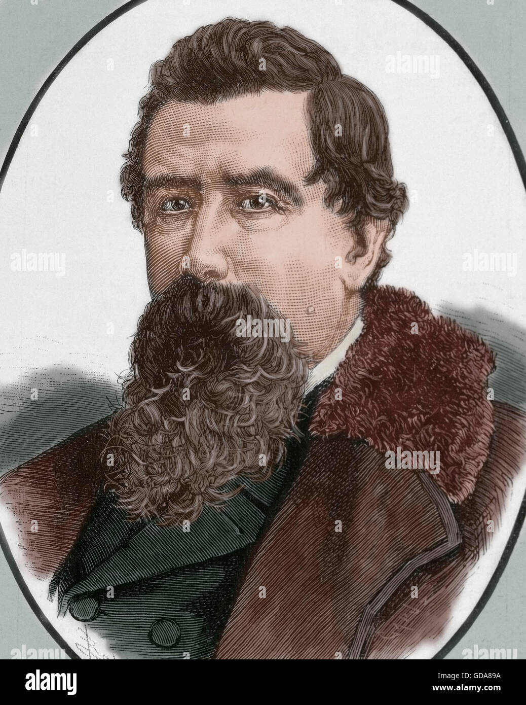 Amilcare Ponchielli (1834-1886). Compositor italiano. Retrato. Grabado. Coloreada. Foto de stock