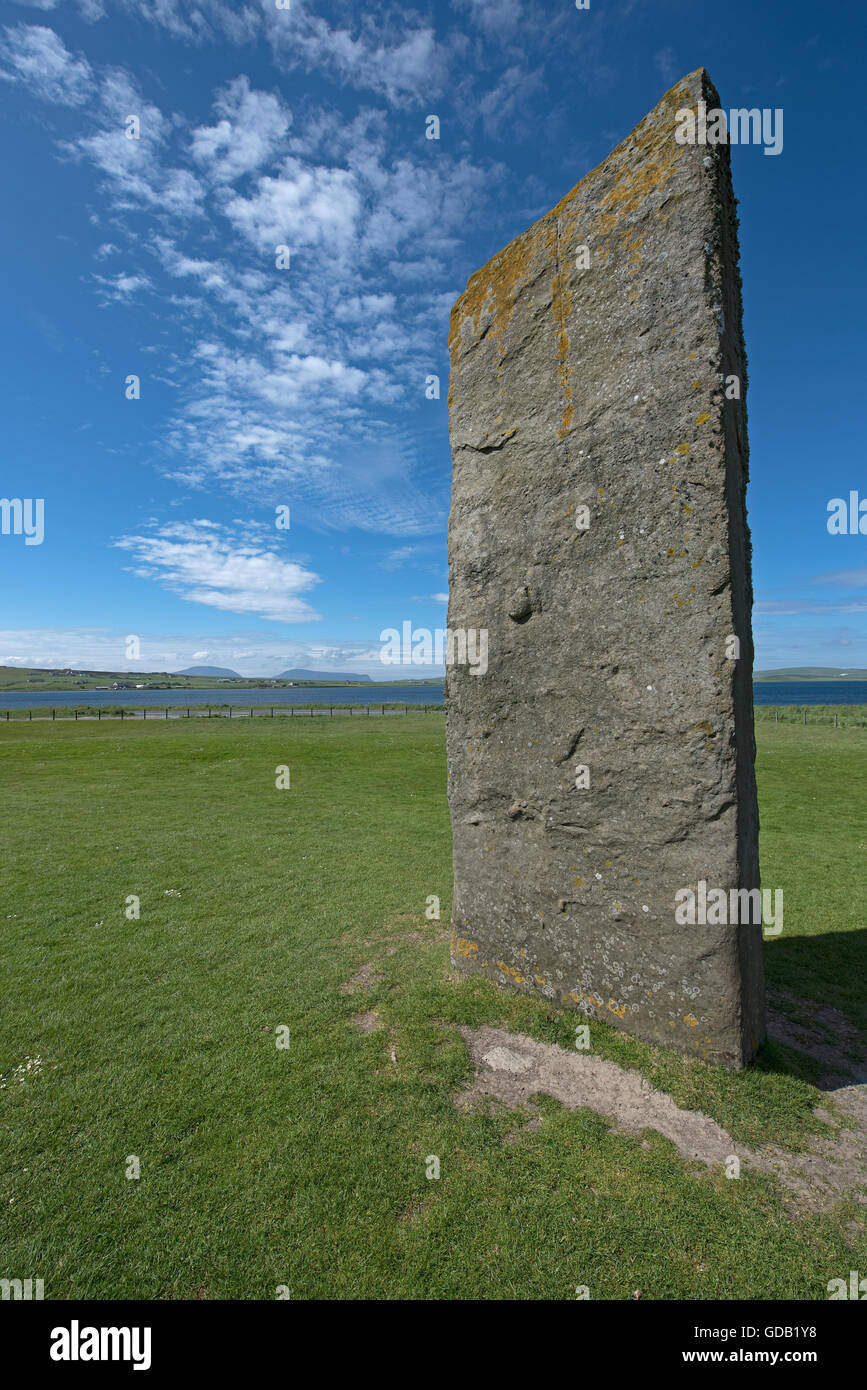 Stenness Standing Stones dentro del sitio del Patrimonio Mundial de la UNESCO, Heart of Neolithic Orkney. 10,709 de la SCO. Foto de stock