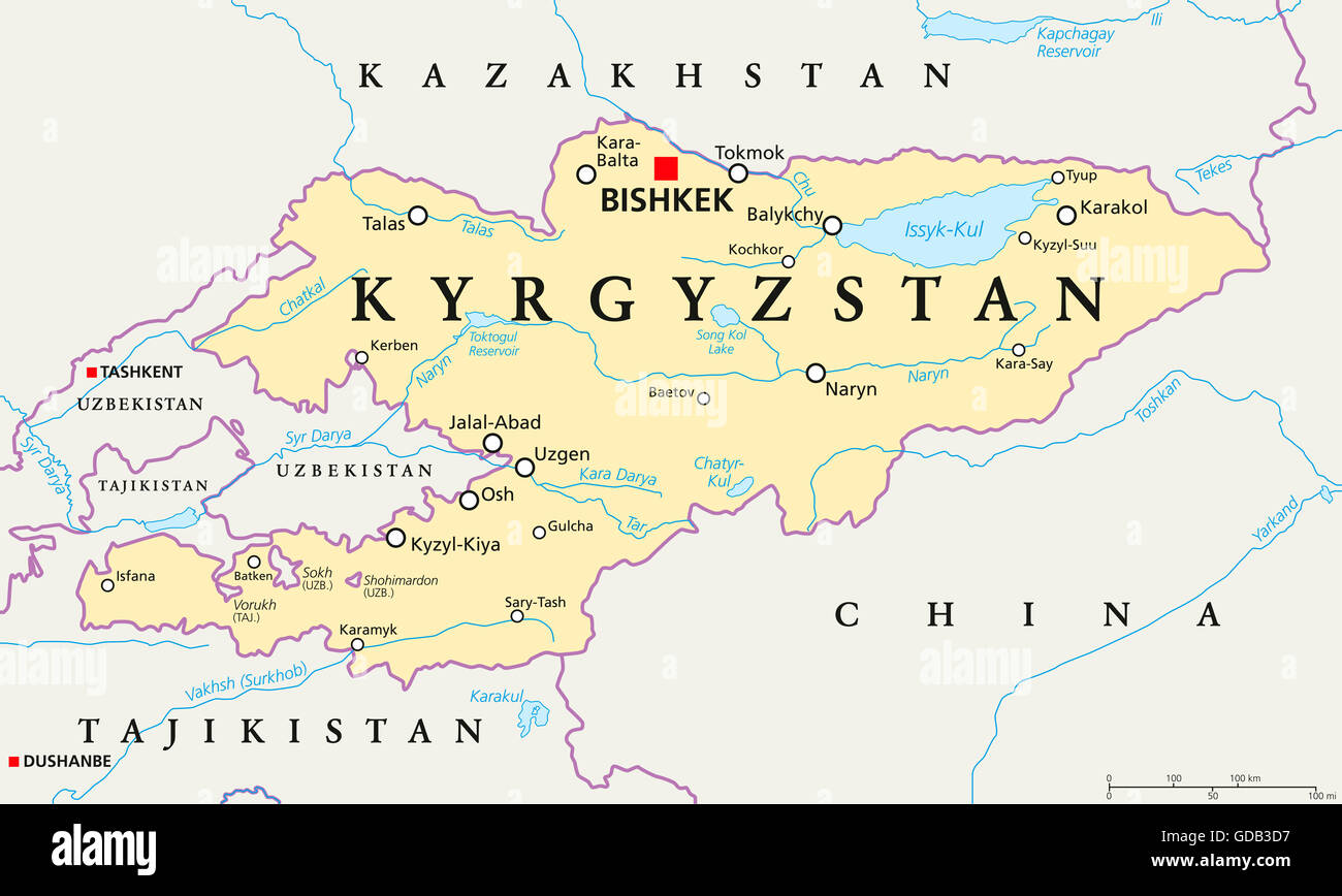 Kyrgyzstan Map Fotos E Im Genes De Stock Alamy   Kirguistan Mapa Politico Con La Capital Bishkek Las Fronteras Nacionales Importantes Ciudades Rios Y Lagos Republica Kirguisa Gdb3d7 