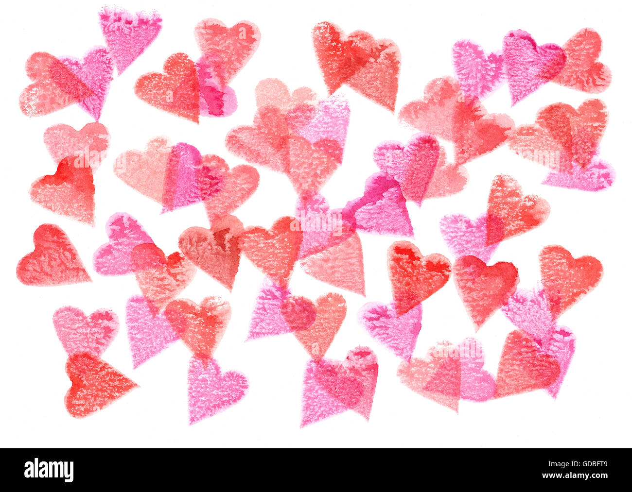 Patrón de corazones de color rosa y rojo pintura acuarela Foto de stock