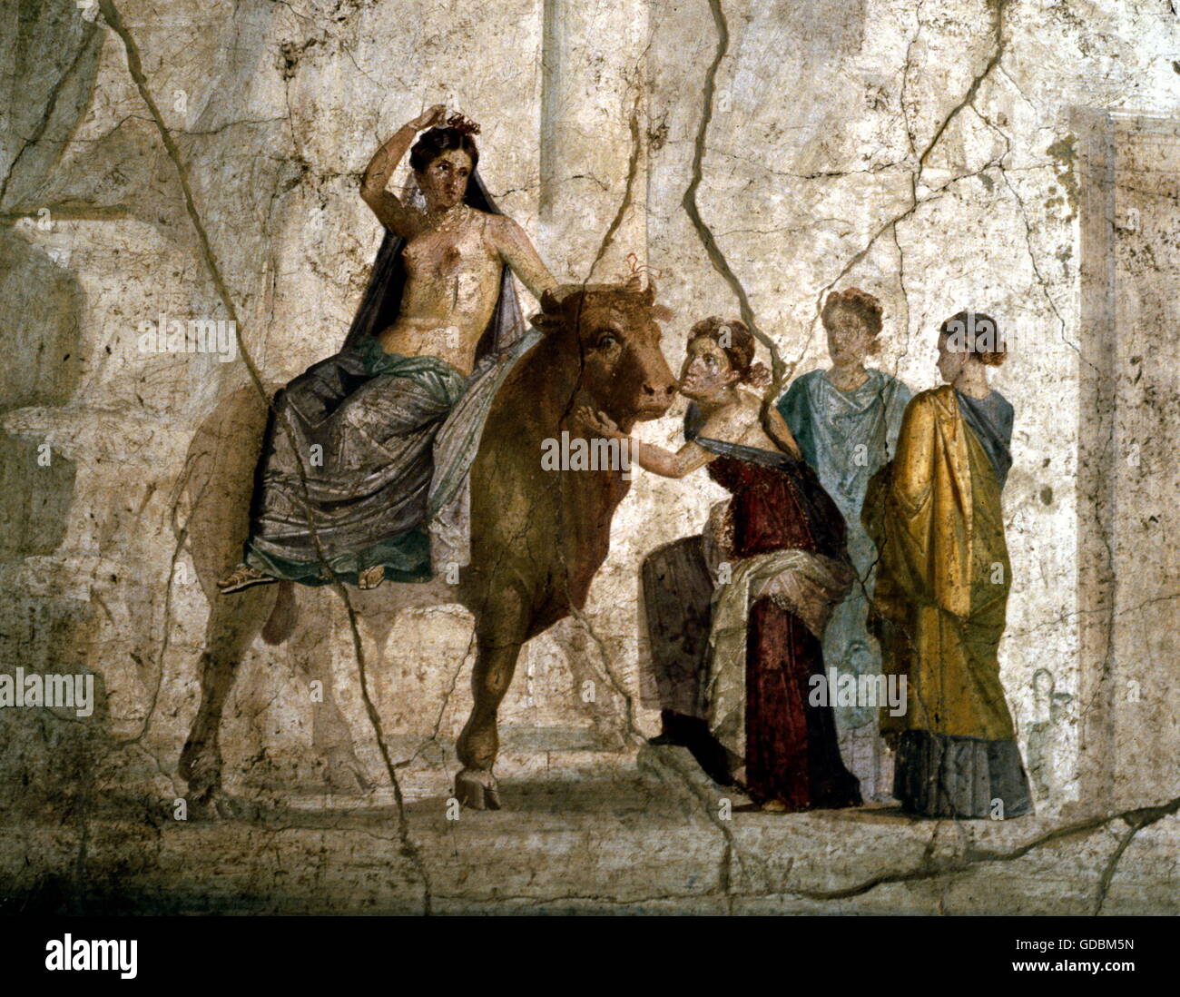 Europa, figura legendaria griega, hija de Agenor, secuestrada por Zeus como taurus, fresco, Pompeya, siglo I DC, Museo Nacional de Nápoles, Foto de stock