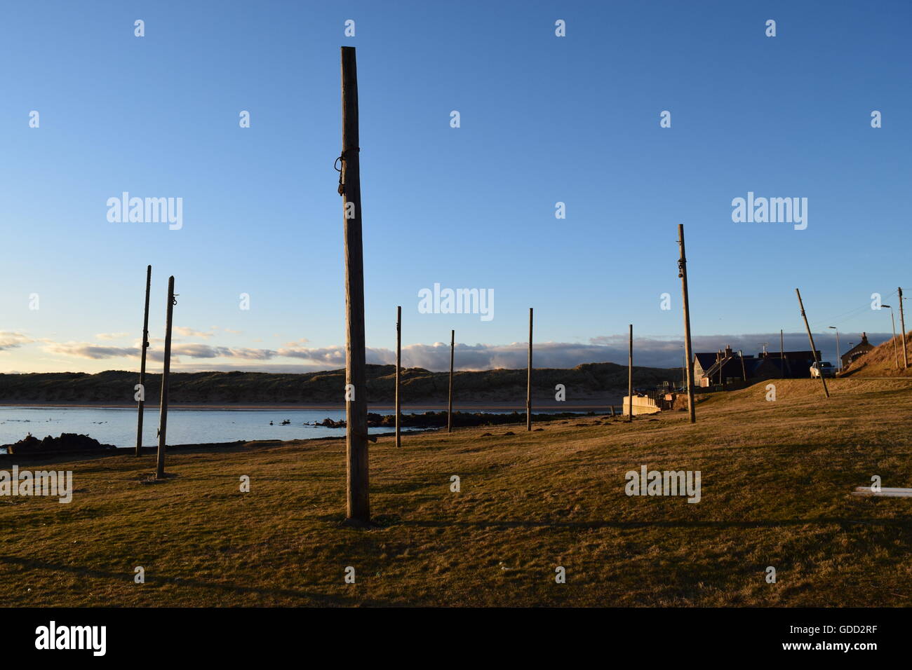 Net postes en secado Cruden Bay Aberdeenshire Scotland Reino Unido Foto de stock
