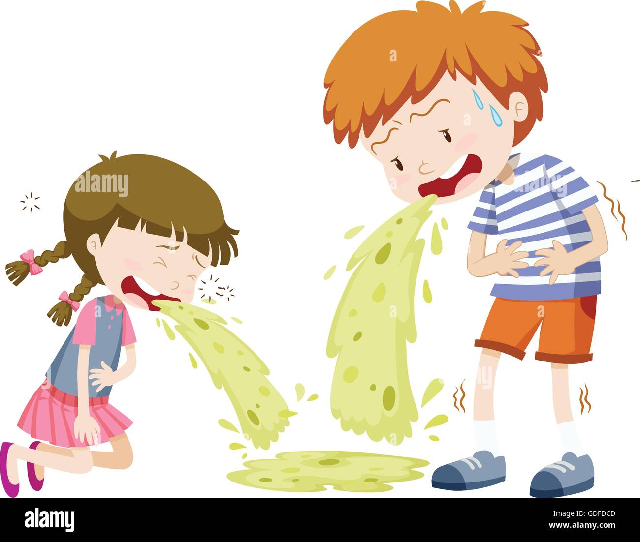 Niño y niña vómitos ilustración Imagen Vector de stock - Alamy