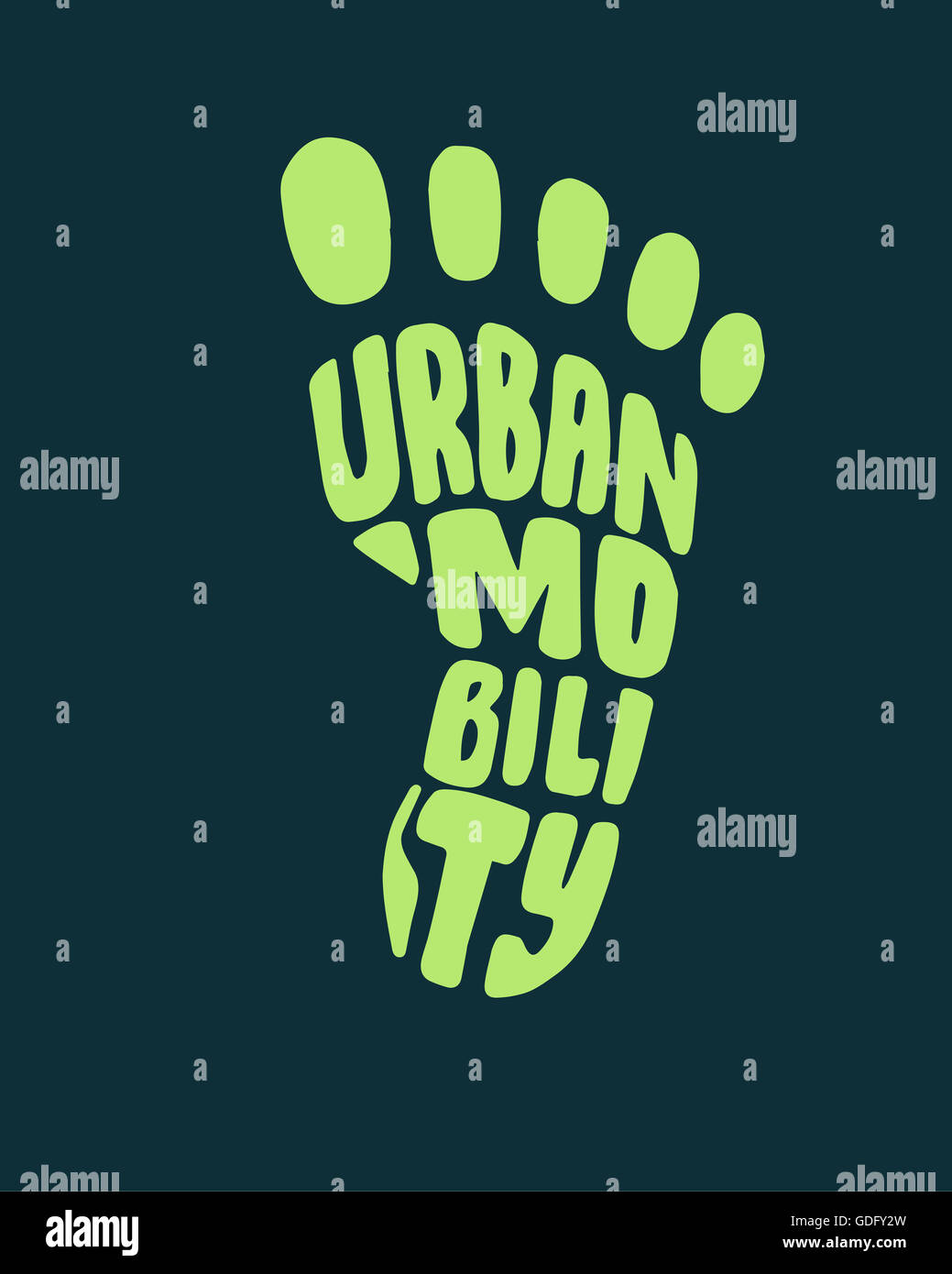 Ilustración dibujada a mano o un dibujo de una silueta de pie con la frase: la movilidad urbana Foto de stock