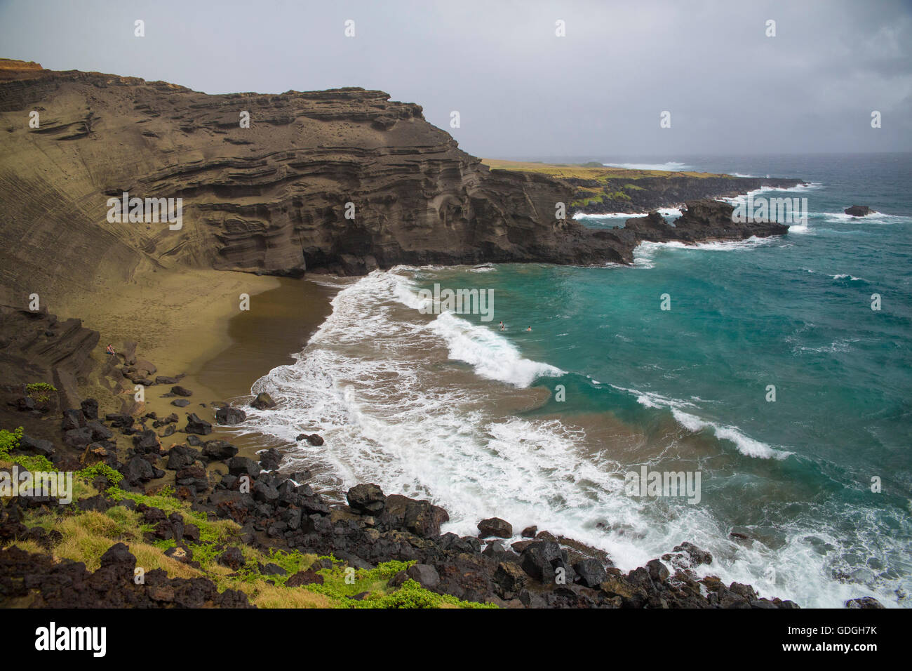 Isla Grande, Verde de la arena de la playa,costa,Isla Grande,Estados Unidos, Hawaii, Estados Unidos, Foto de stock