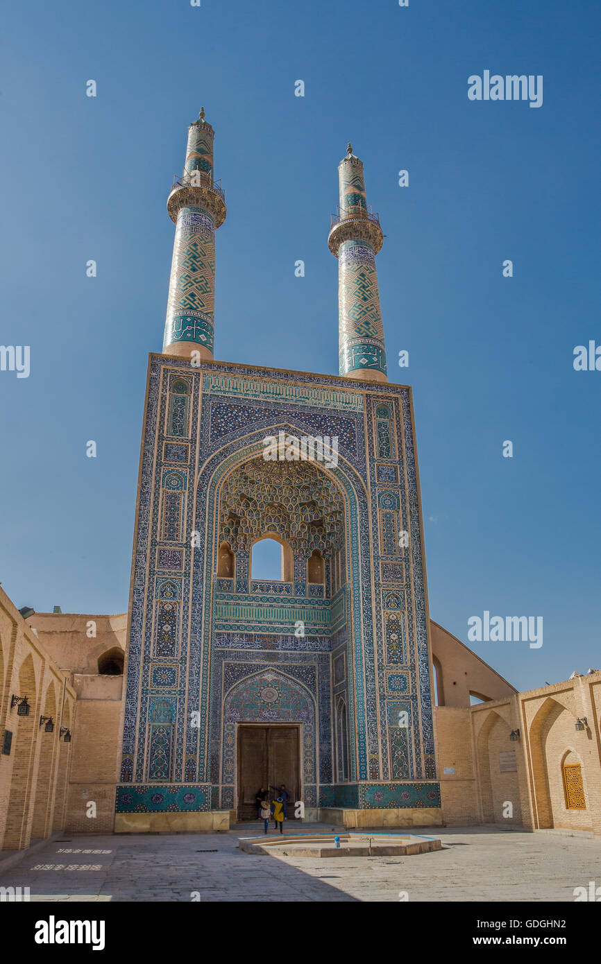 Irán,Yazd Ciudad,Jami Masjid, la mezquita del siglo 14. Foto de stock