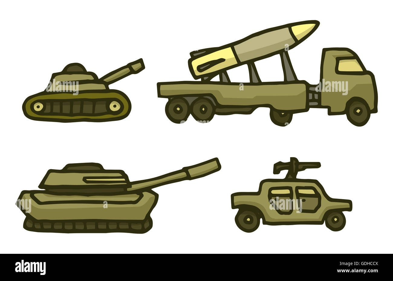 Ilustración de dibujos animados guerra verde militar conjunto del vehículo  Fotografía de stock - Alamy