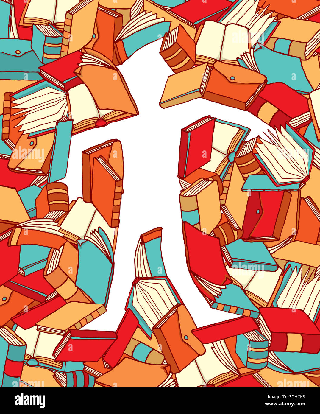 Cartoon ilustración del hombre enseñanza definidos por los libros en color Foto de stock