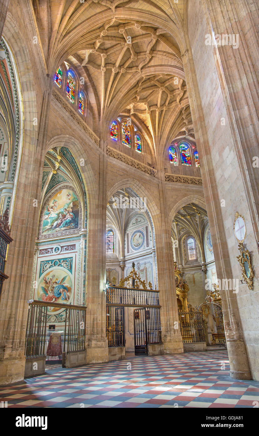 SEGOVIA, España - 14 de abril, 2016: la bóveda gótica y capillas laterales en la Catedral de Nuestra Señora de la Asunción Foto de stock