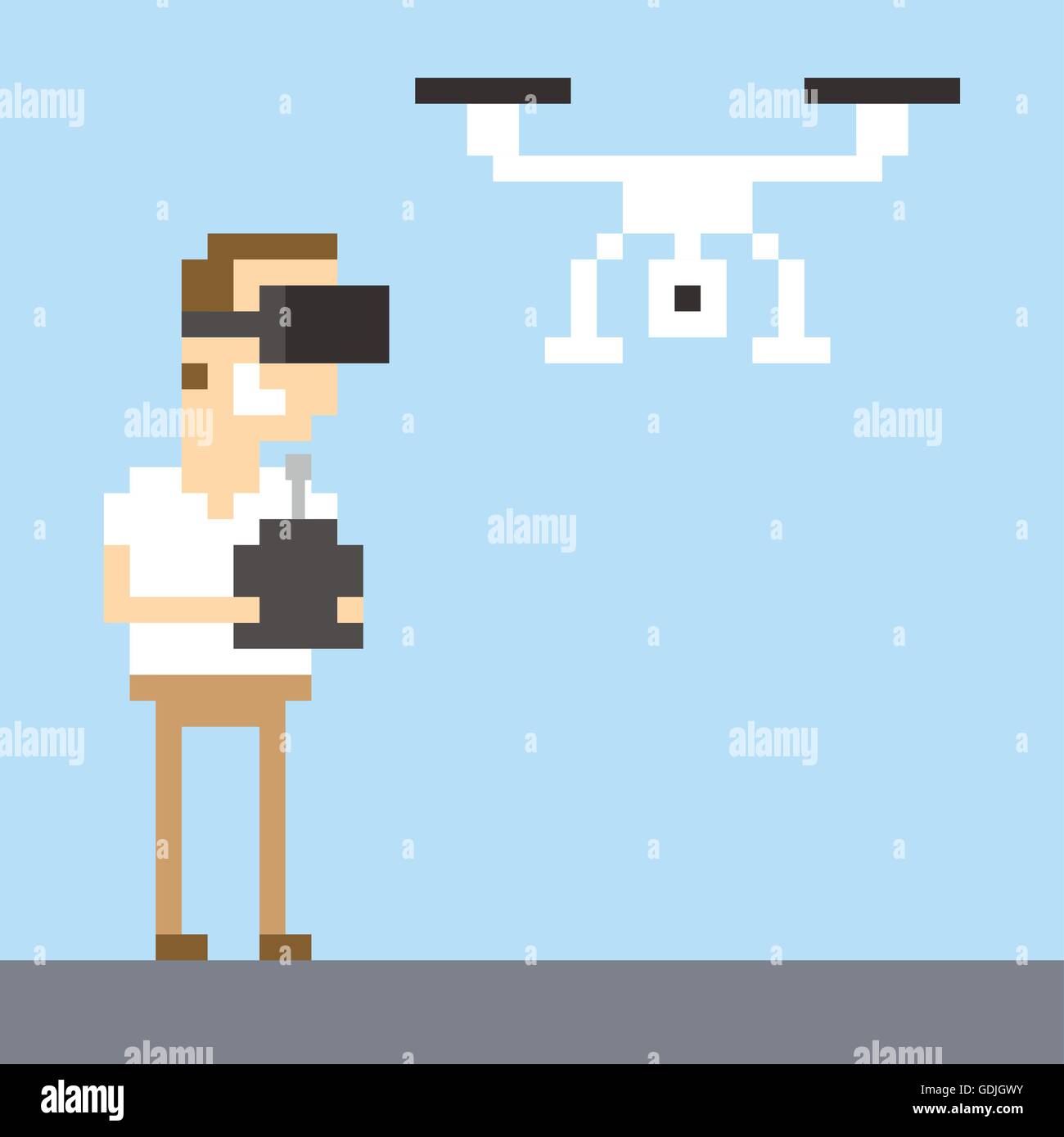 El arte del pixel imagen de hombre vestido con auricular VR Drone volador  Imagen Vector de stock - Alamy