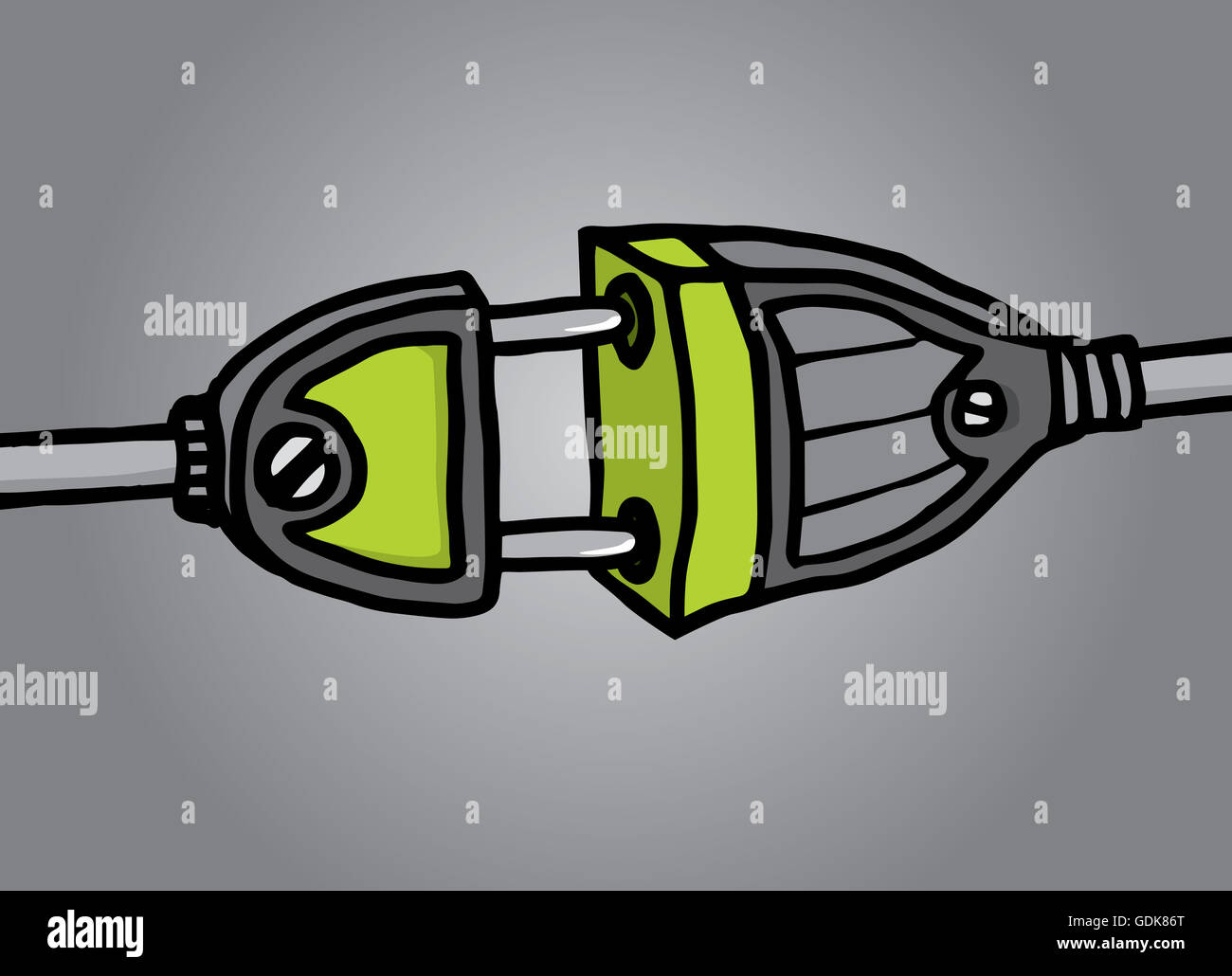 Cartoon ilustración de una conexión eléctrica a punto de ser conectado Foto de stock