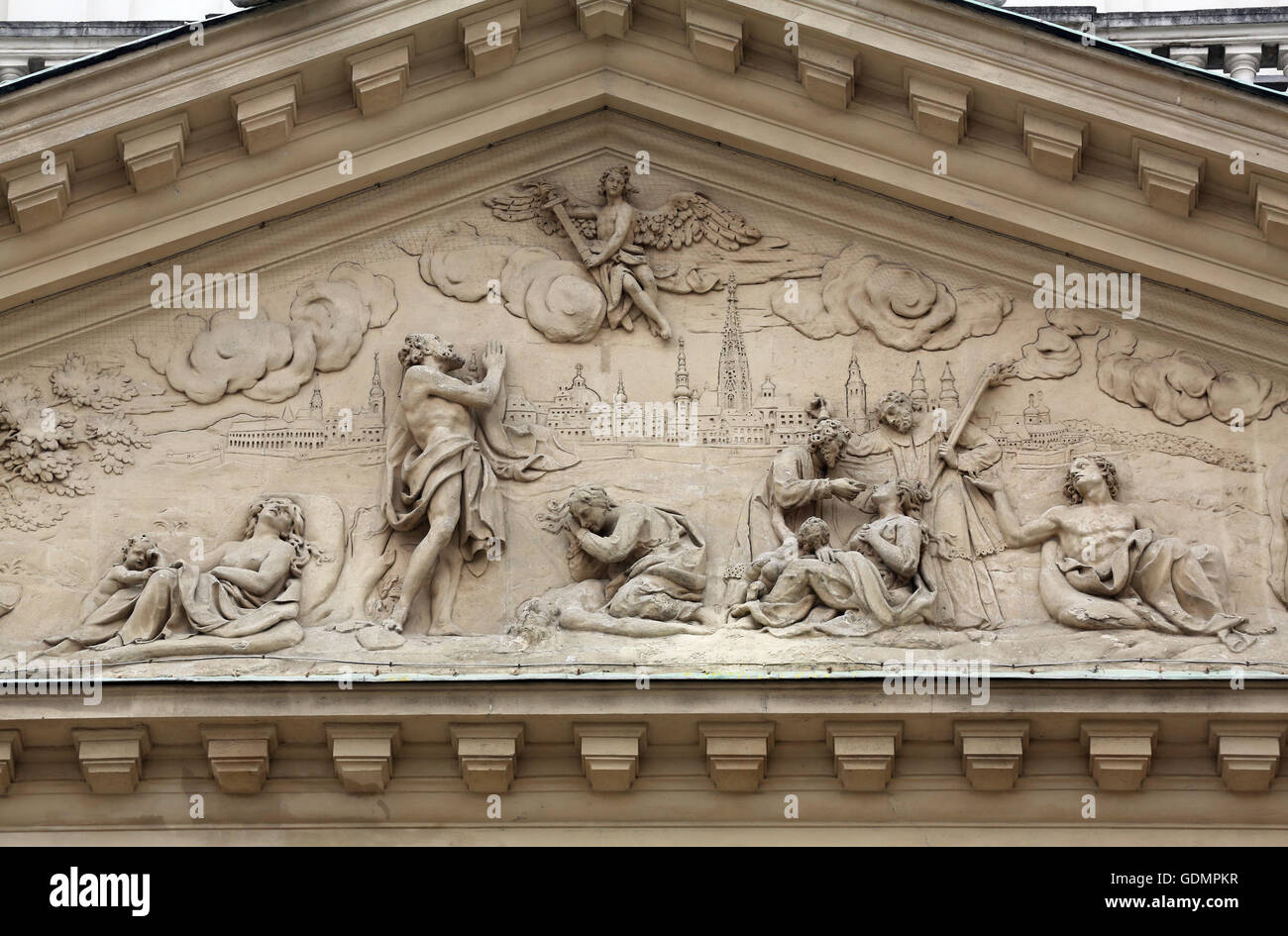 Detalles arquitectónicos en la famosa Karls kirche en Viena, Austria, el 10 de octubre, 2014 Foto de stock