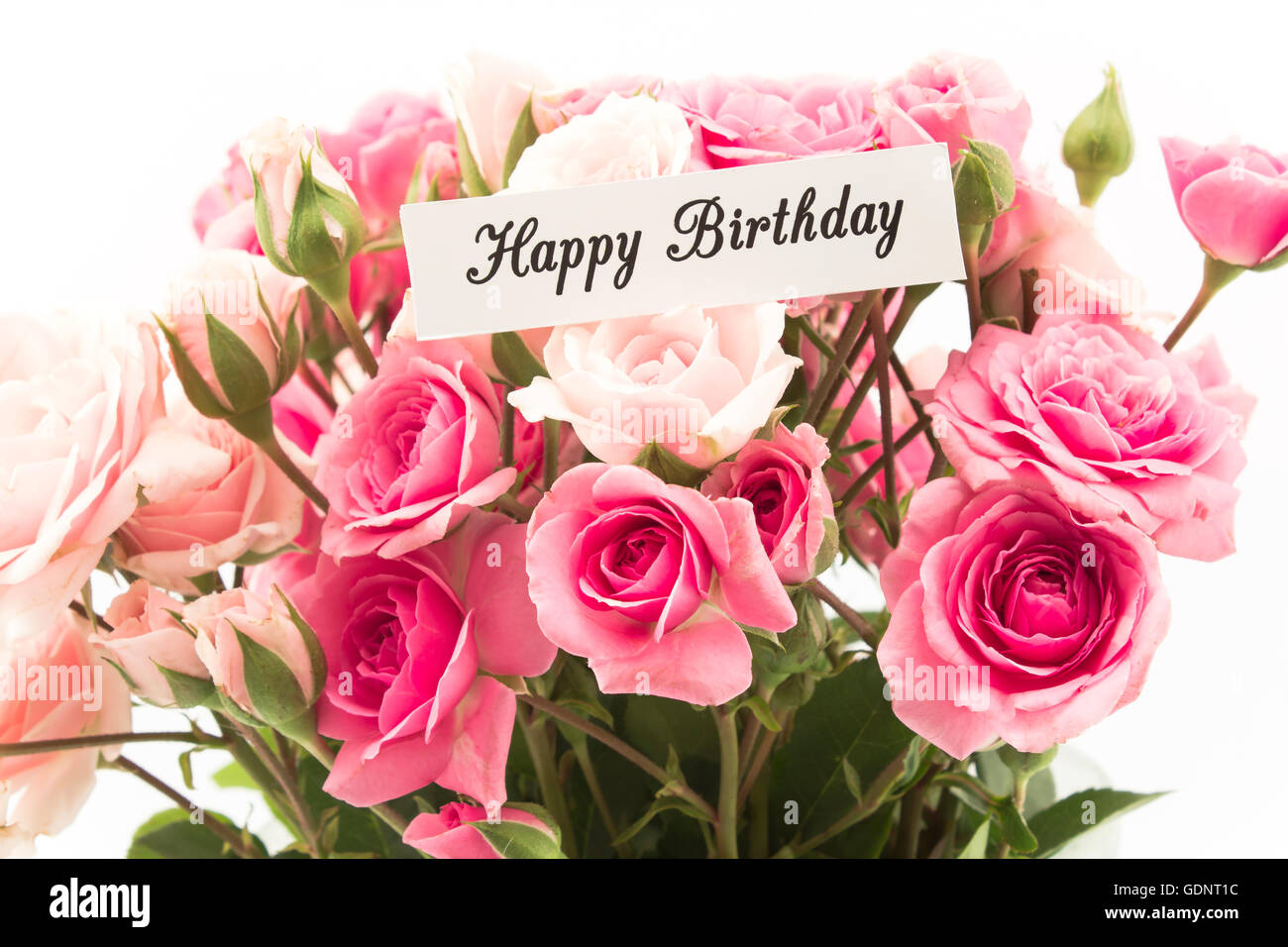 Feliz Cumpleaños Tarjeta con Ramo de Rosas rosas Fotografía de stock - Alamy