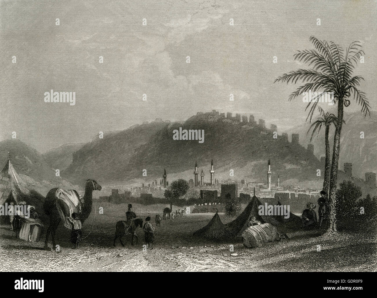 Antiguo grabado en 1867, la ciudad de Antioquía. Fuente: Original acero grabado. Foto de stock