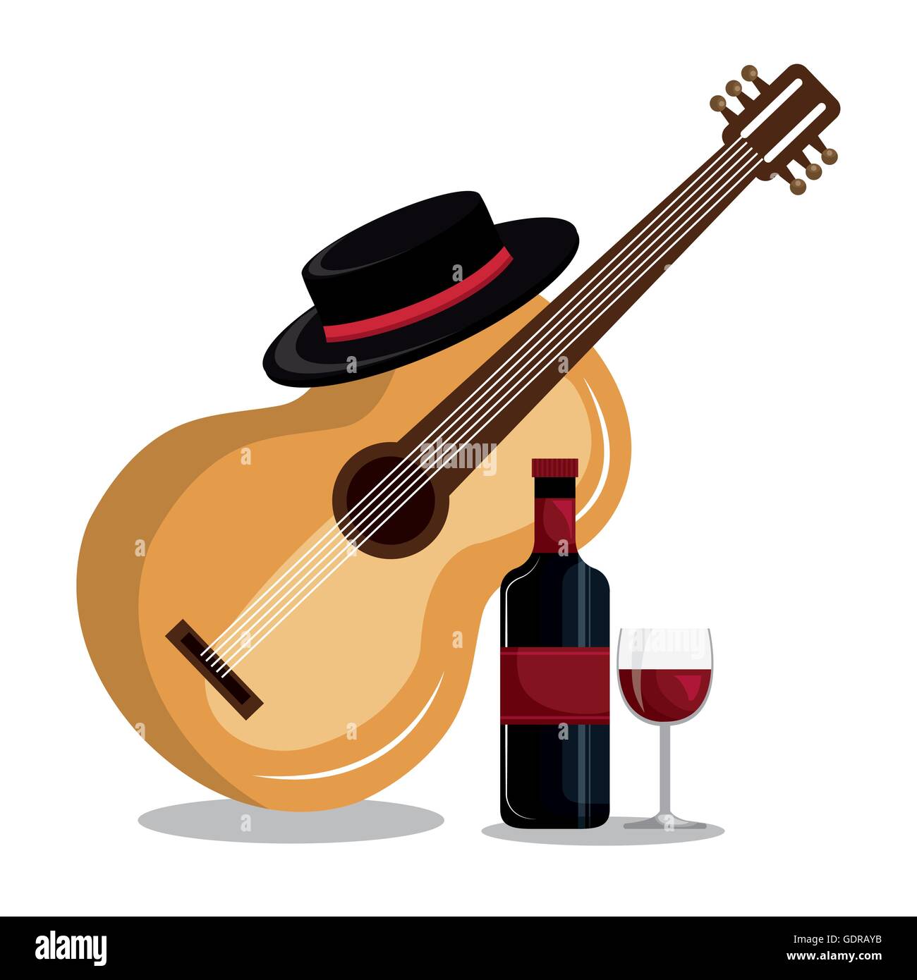Botella de vino con el diseño de iconos aislados de guitarra Imagen Vector  de stock - Alamy