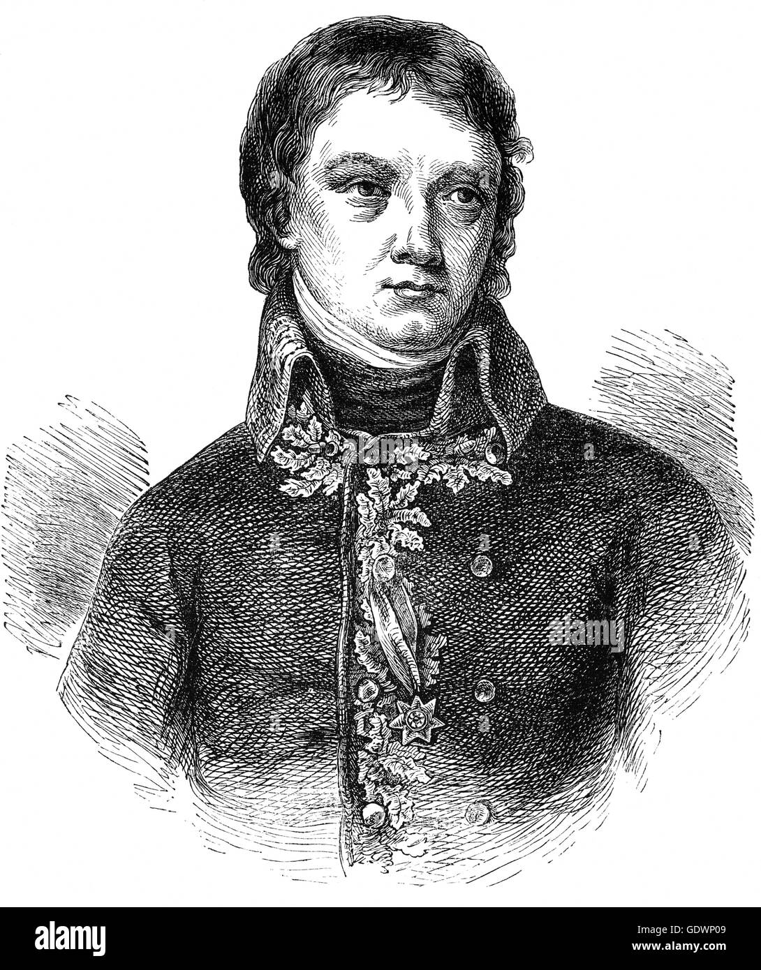 Jean-Andoche Junot, 1r duque de Abrantès (1771 - 1813) General Junot sirvió durante las Guerras Napoleónicas y revolucionarias. Fue nombrado Gobernador de Portugal, pero cuando una fuerza expedicionaria británica aterrizó, Junot fue derrotado en la batalla de Vimeiro el 21 de agosto de 1808. Foto de stock