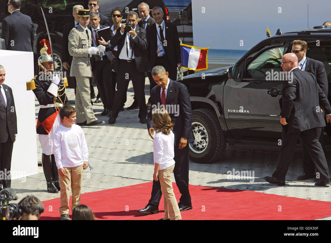 Barack Obama atiende el Día D memorial en Francia, 2014 Foto de stock