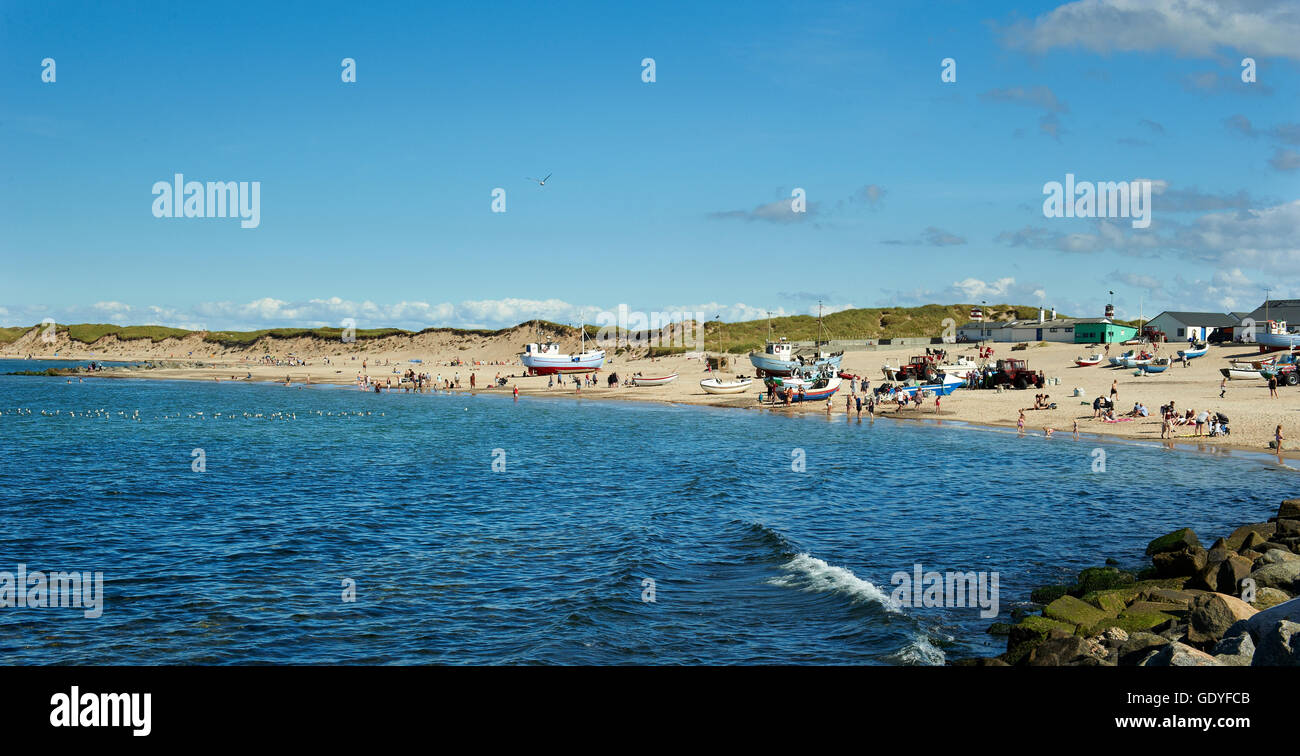 La playa de Nr. Vorupoer (Nr. Vorupør), un pintoresco pueblo pesquero en la costa oeste de Jutlandia, Dinamarca Foto de stock