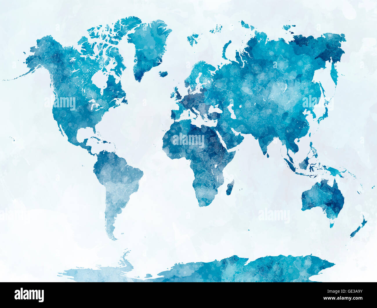 Mapa del mundo en pintura acuarela salpica abstracto Foto de stock