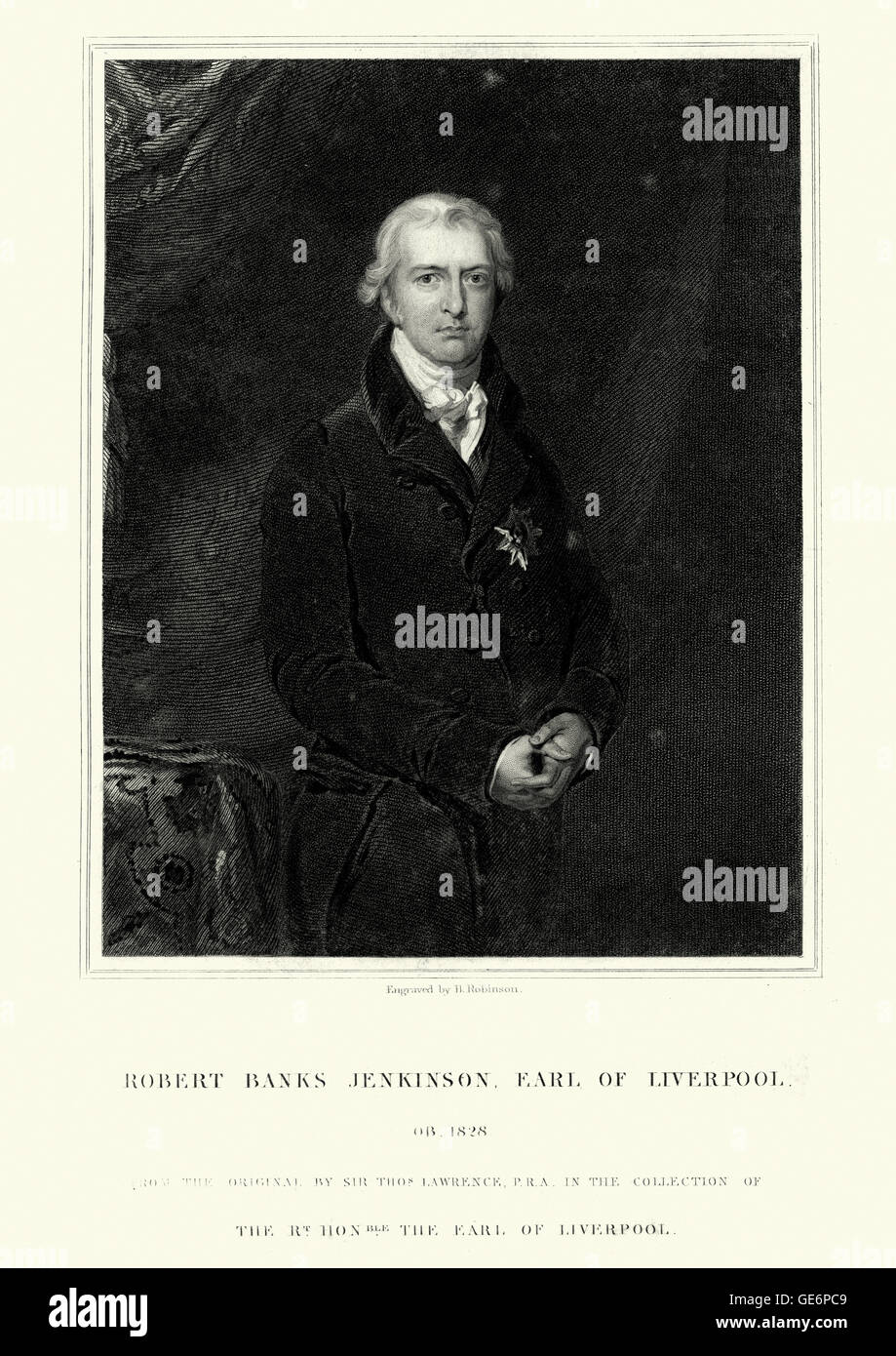 Retrato de Robert Jenkinson, segundo Conde de Liverpool un político inglés el más joven y más antiguo Primer Ministro Foto de stock