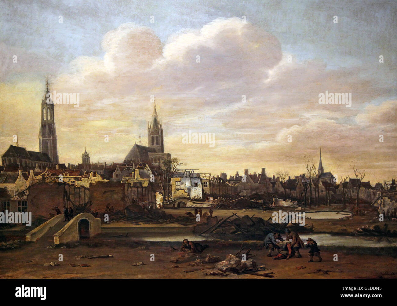 Delft después de la explosión de la revista gunpowder 1654 por Daniel Vosmaer 1622-1670 pintor holandés de la Edad de Oro Foto de stock