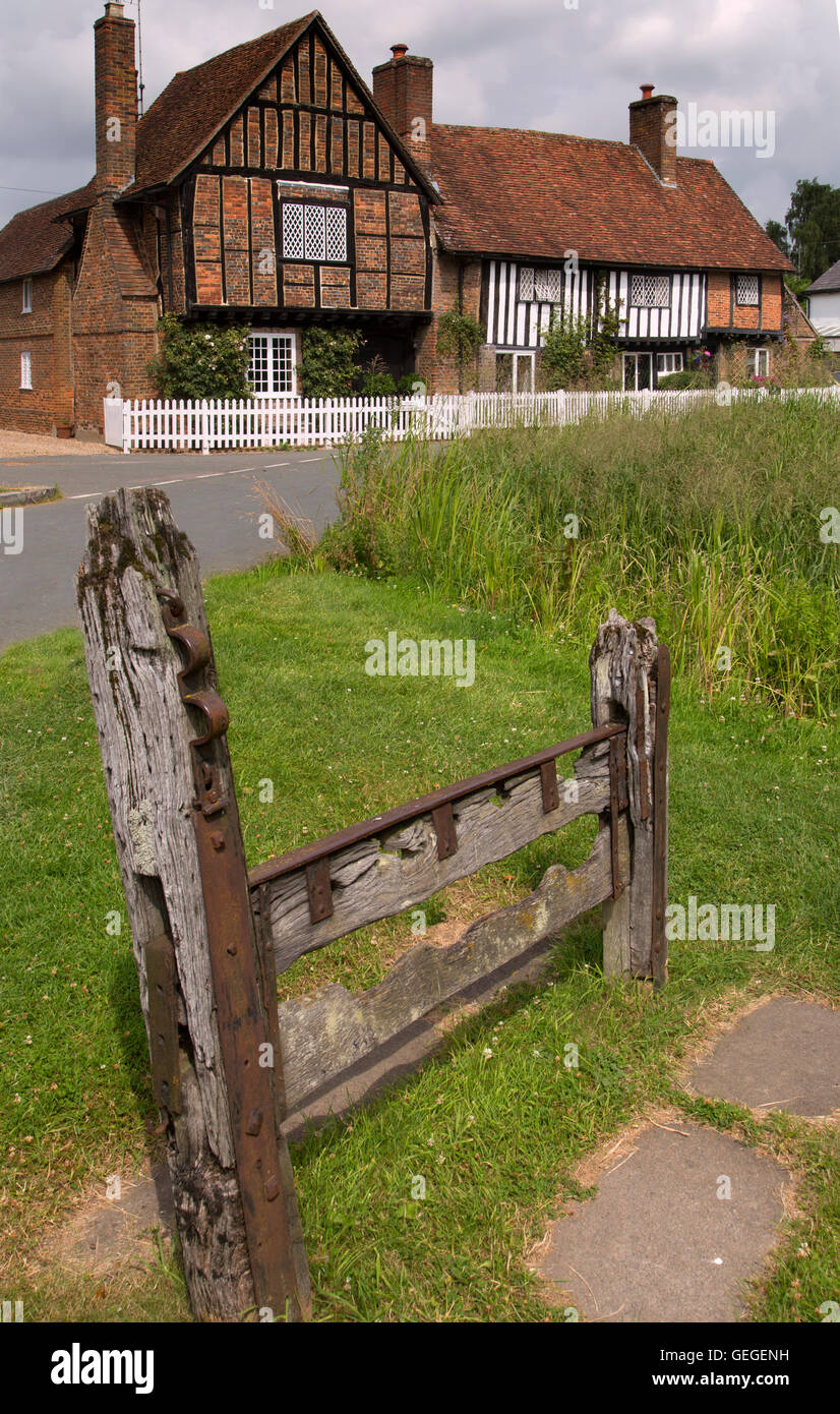 La vieja aldea existencias Manor House & Pond Aldbury Hertfordhire REINO UNIDO a finales de junio Foto de stock