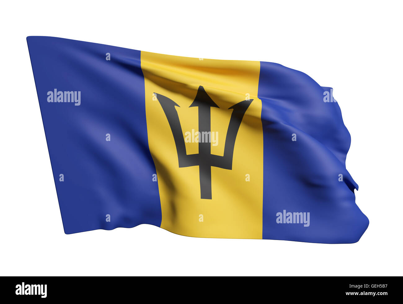 3D rendering de Barbados ondear la bandera sobre fondo blanco. Foto de stock
