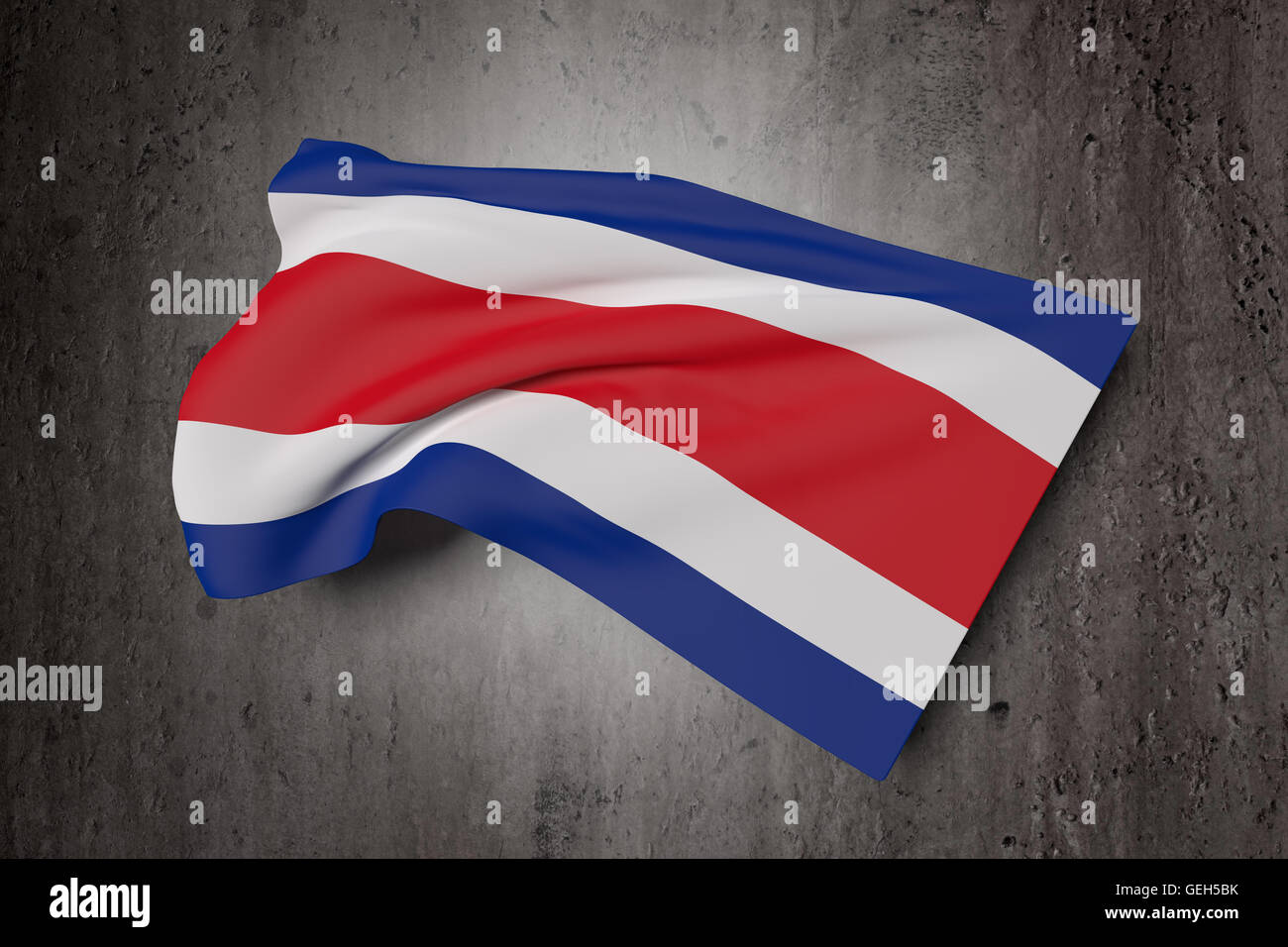 Representación 3D de la República de Costa Rica bandera ondeando sobre un fondo sucio Foto de stock