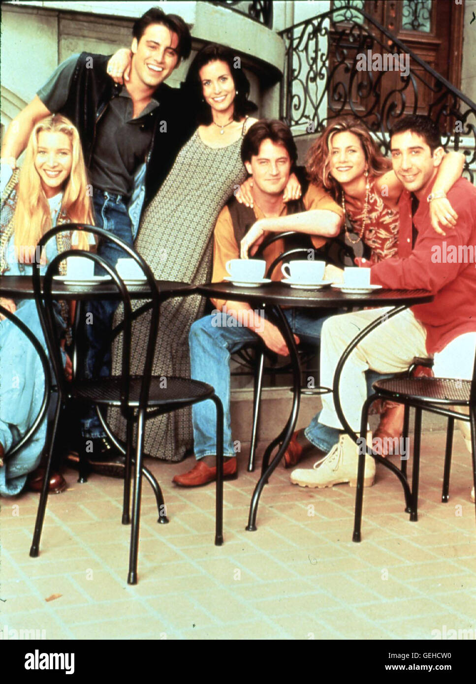 Lisa Kudrow, Matt LeBlanc, Courteney Cox, Matthew Perry, Jennifer Aniston, David Schwimmer *** título Local *** 1995, 1990er, 1990, Amigos, televisión, series, Amigos - Punto muerto Foto de stock