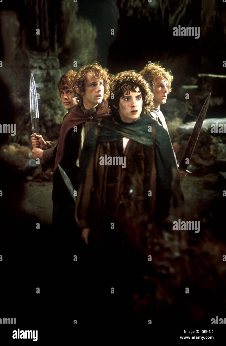 Elijah Wood Beutlin Frodo (Elijah Wood) *** Local Caption *** 2001, el señor de los Anillos: La Comunidad del Anillo, el Der Herr der Ringe - Die Gefaehrten Foto de stock
