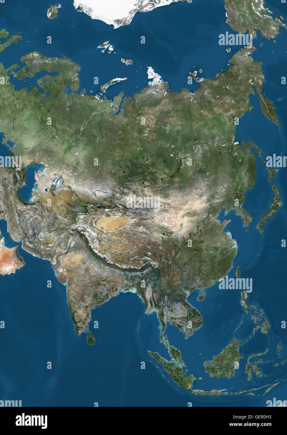 Vista satélite de Asia. Esta imagen fue compilado a partir de datos adquiridos por los satélites LANDSAT 7 y 8. Foto de stock