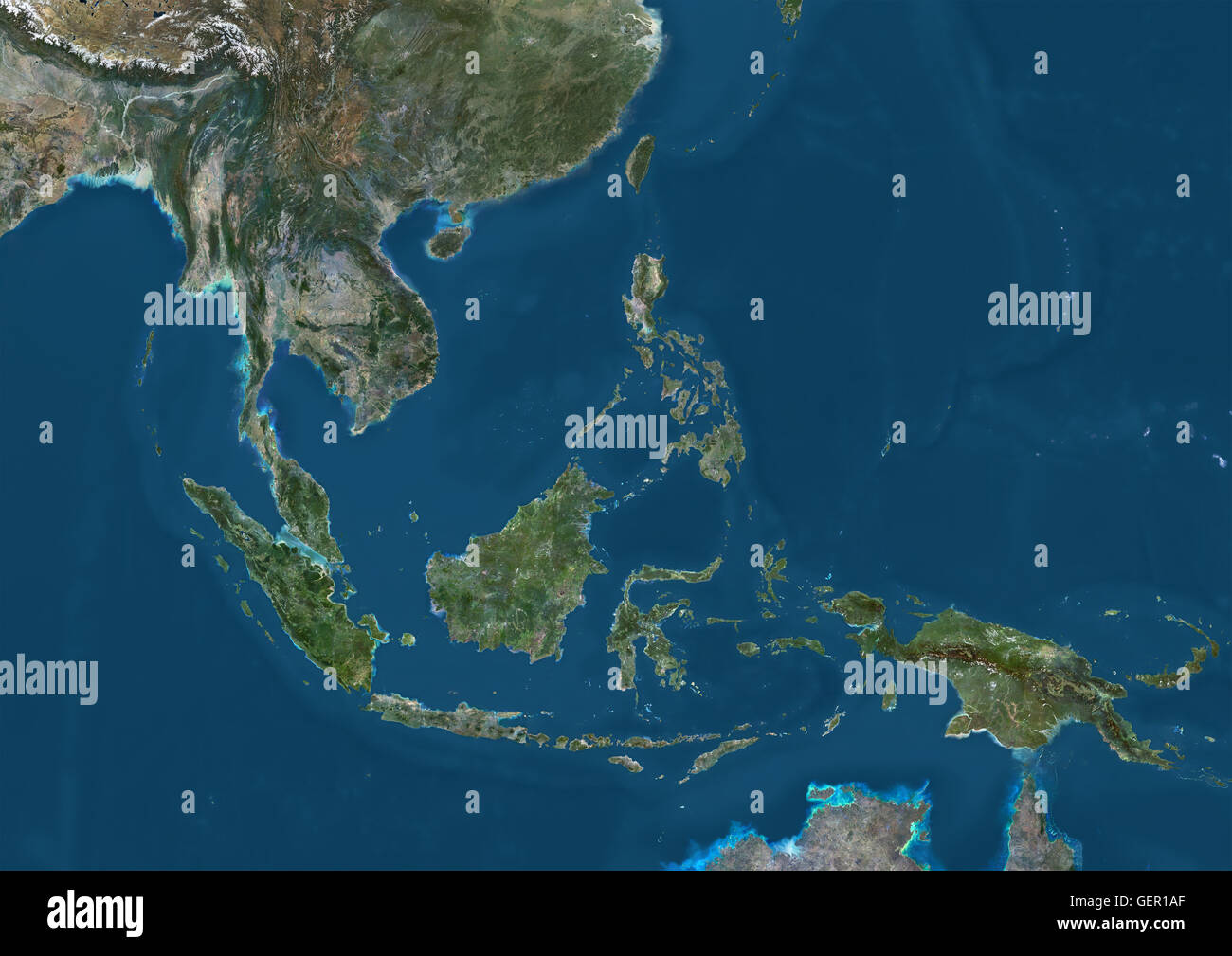 Vista satélite del Sudeste de Asia. Esta imagen fue compilado a partir de datos adquiridos por los satélites Landsat 7 y 8. Foto de stock