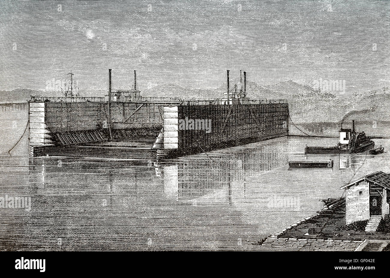 Un dique seco de instalación de reparación de buques, Suez, Egipto, del siglo XIX. Foto de stock