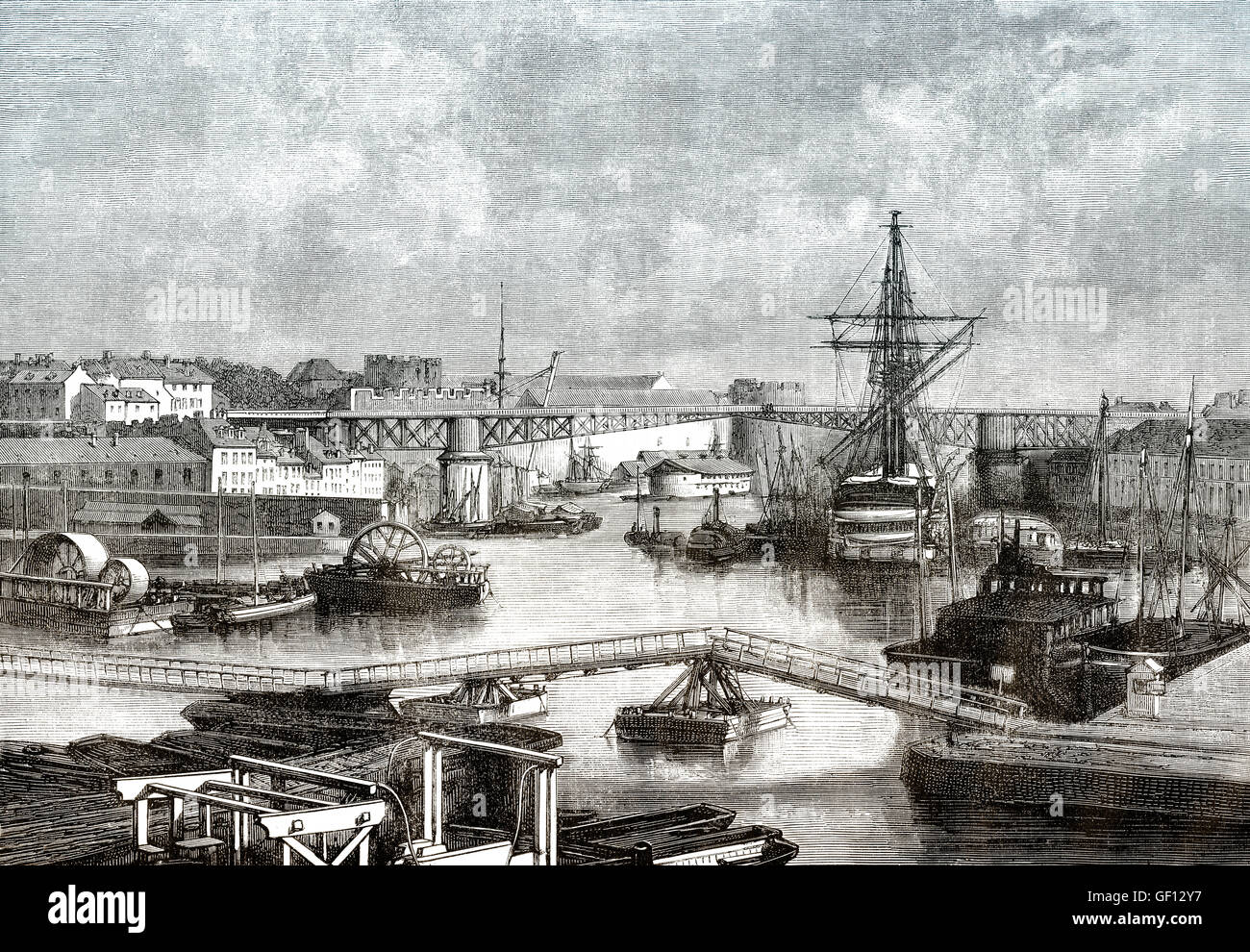 El puerto de Brest, Francia, del siglo XIX. Foto de stock
