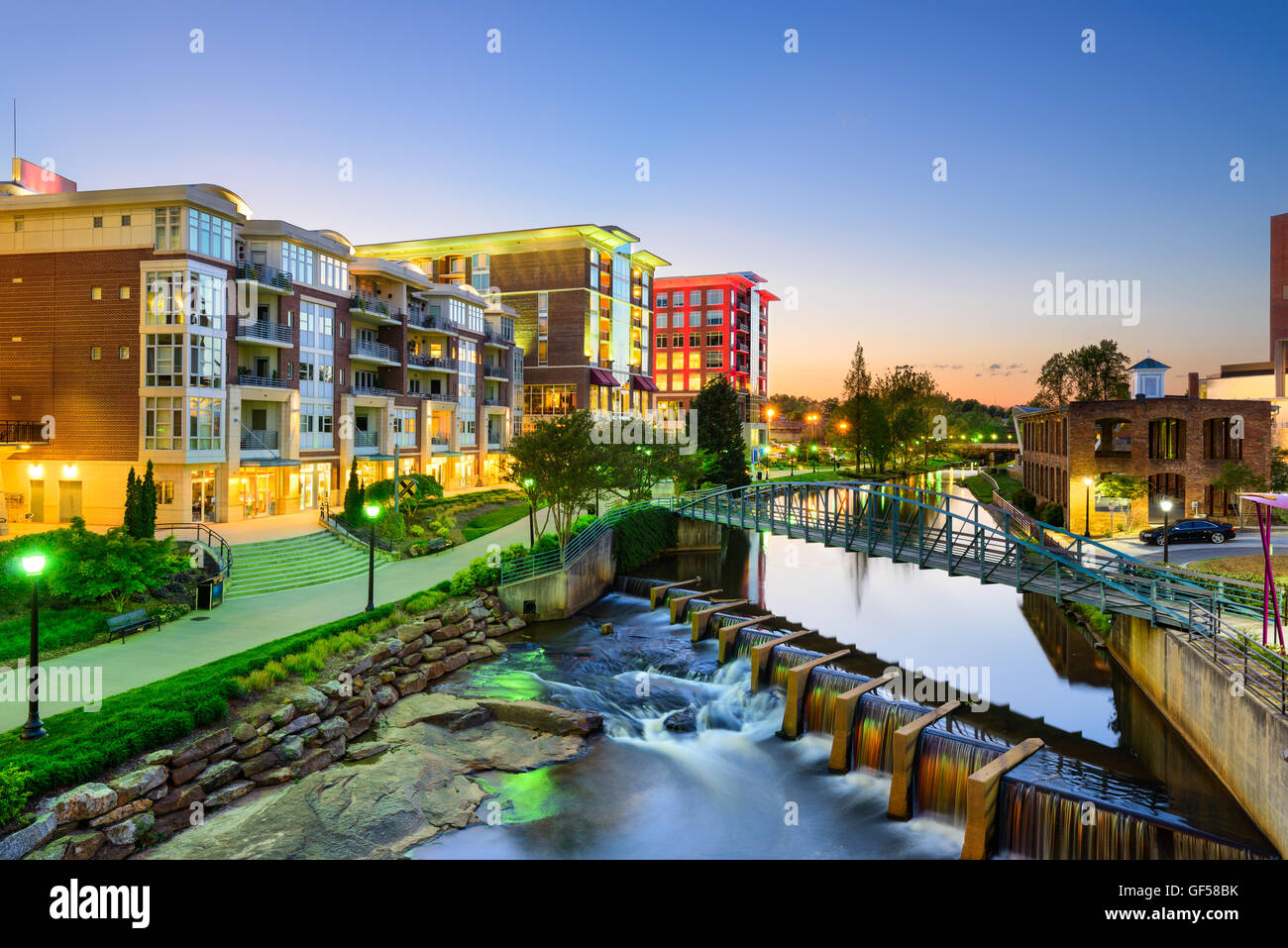 Greenville, Carolina del Sur, EE.UU. el centro de ciudad. Foto de stock