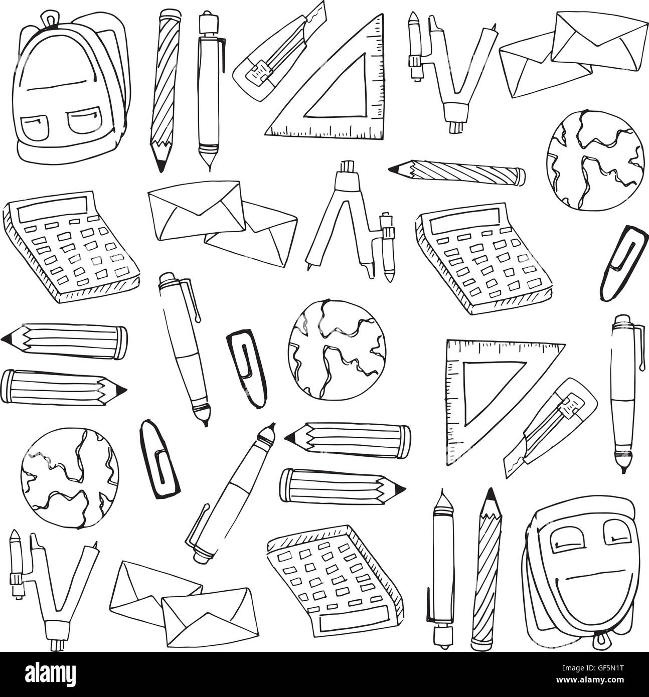 útiles escolares para niños Imágenes de stock en blanco y negro - Alamy