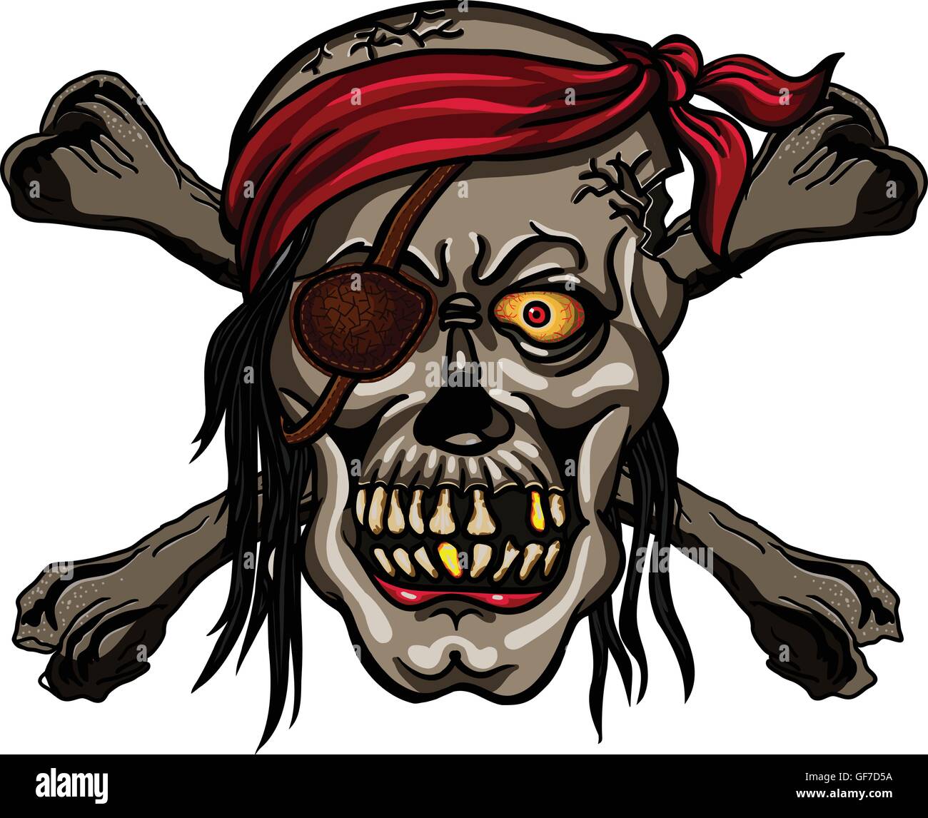 Peligro pirata cráneo en un pañuelo para tatuaje o t-shirt design Imagen  Vector de stock - Alamy
